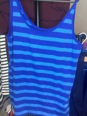 Lane Bryant Plus Size Blue Striped Scoop Neck Tank Top